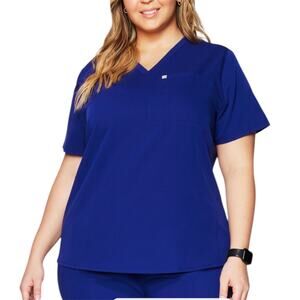 Fabletics Royal Blue Short Sleeve V-Neck One Pocket Scrub Top Women's Plus Sz 3X